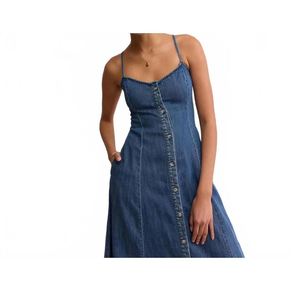 NEW ELLIA BOUTIQUE angel eyes denim midi dress in medium indigo - Picture 4 of 4